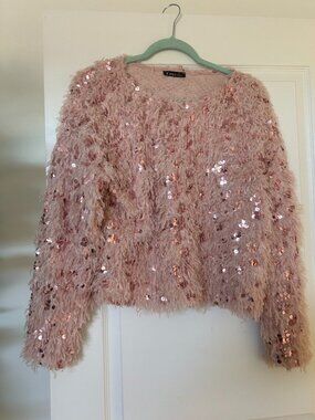 Honey Pink Feather Sweater in Small